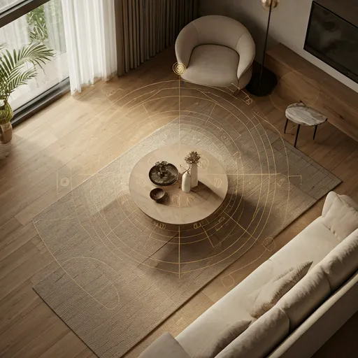 Modern living room with Bagua overlay